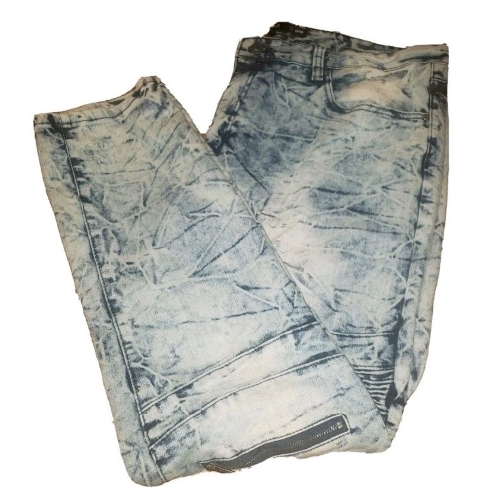 Rocawear‎ Moto Jeans Men 40 Slim Fit Acid Washed Blue Zip leg pockets Street Y2K